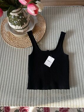 Forever 21 Black Ribbed Square-Neck Crop Tank